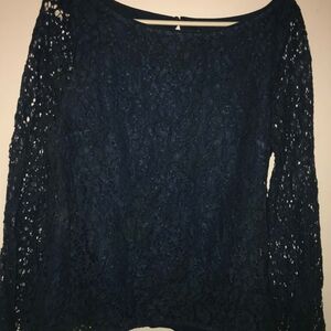 Laundry By Shelli Segal Navy Lace Long-Sleeve Top
